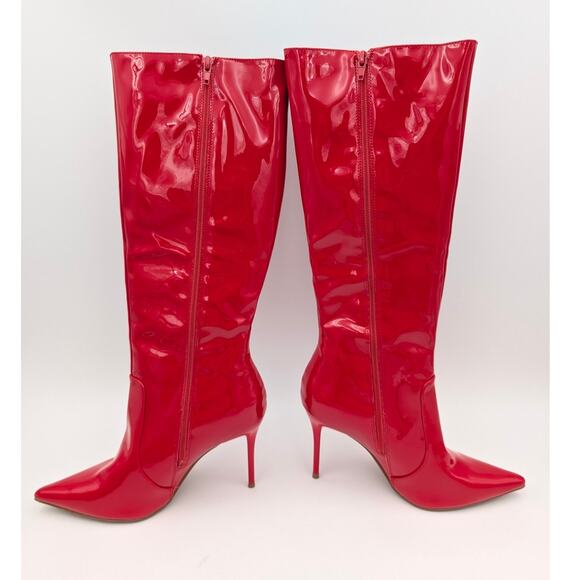Wild Diva Lounge Leo Knee High Boot Stiletto Heel Women's Red Size US8 EU39 - Picture 4 of 12
